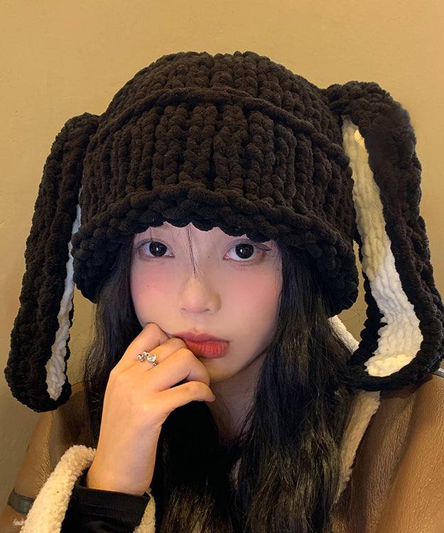 Stylish Black Rabbit Ears Thick Knit Bonnie Hat