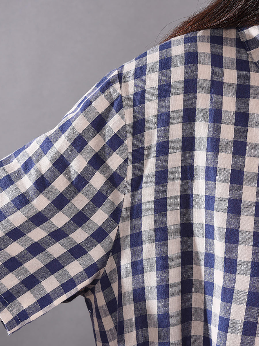 Summer Plaid Strap Linen Cotton Dress