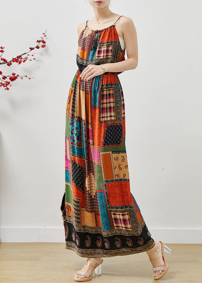 Colorblock Cinched Print Cotton Spaghetti Strap Dress Dress Summer