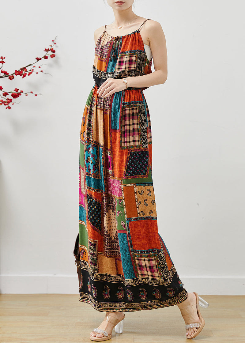 Colorblock Cinched Print Cotton Spaghetti Strap Dress Dress Summer