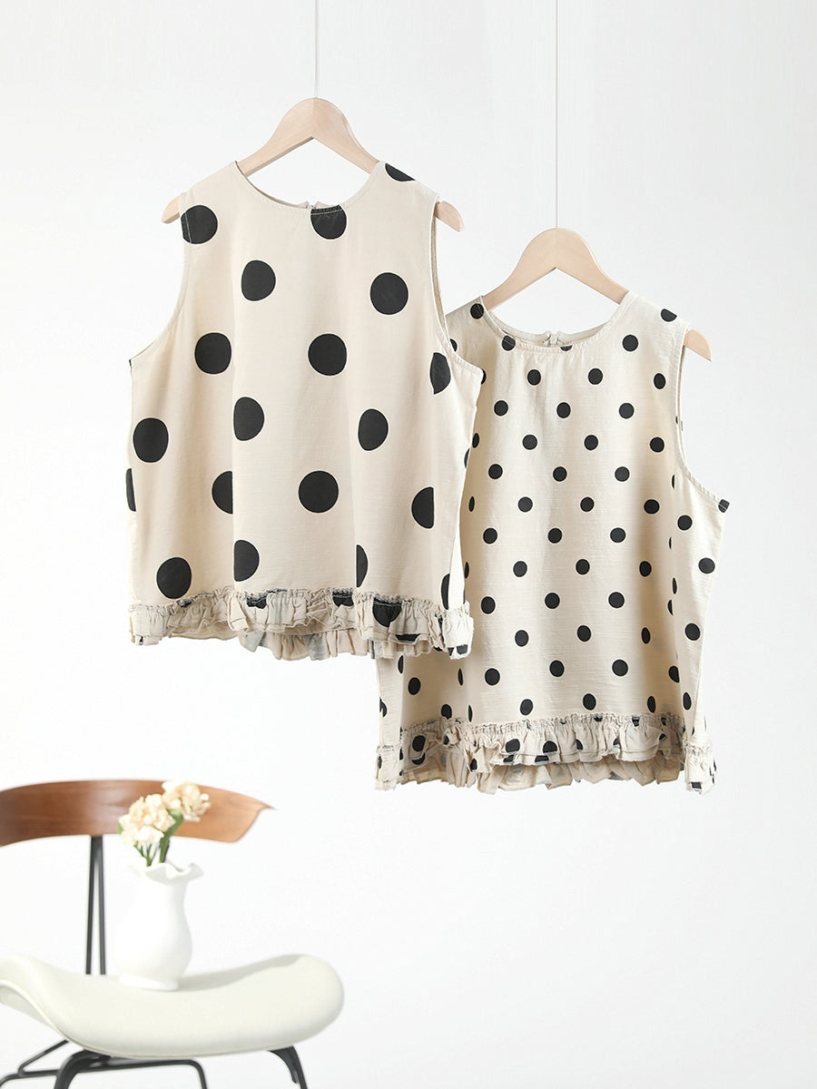 Dot Lacework Hem Loose Cotton Vest