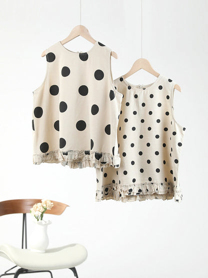 Dot Lacework Hem Loose Cotton Vest