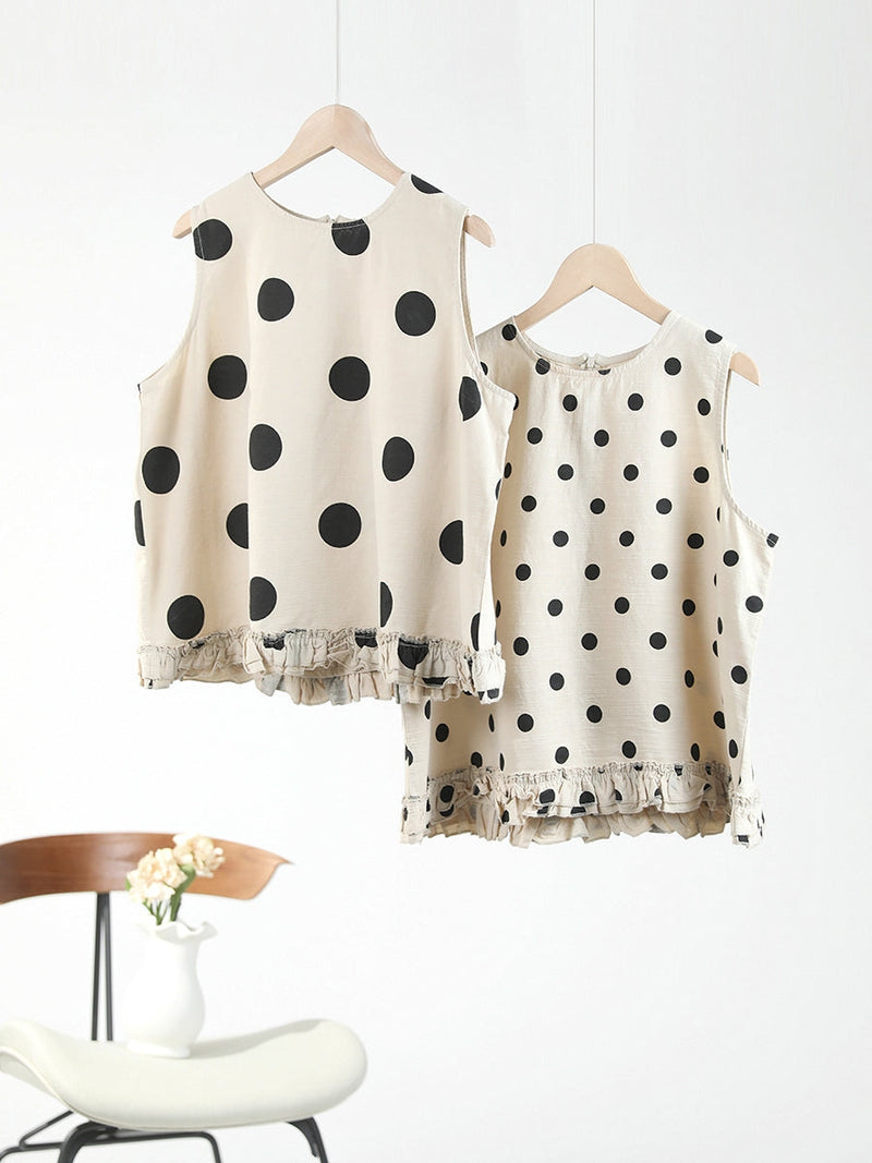 Dot Lacework Hem Loose Cotton Vest