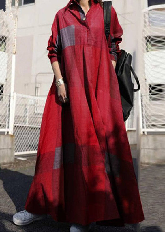 Yellow Peter Pan Collar Plaid Cotton Dress Long Sleeve