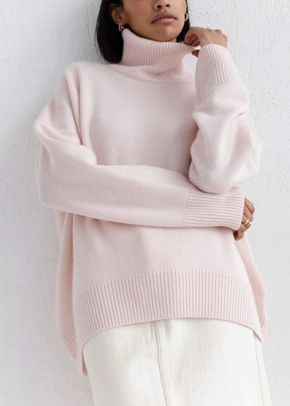 French Light Blue Hign Neck Knit Sweaters Spring