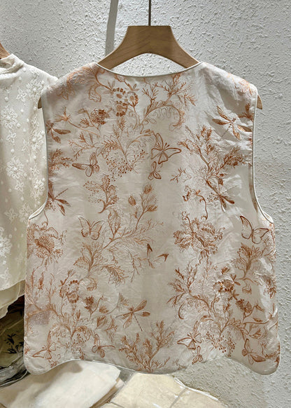 New O Neck Embroidered Button Tulle Waistcoat Sleeveless