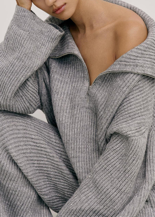 European and American Style Grey Sweaters and Pants Knit Set Fall