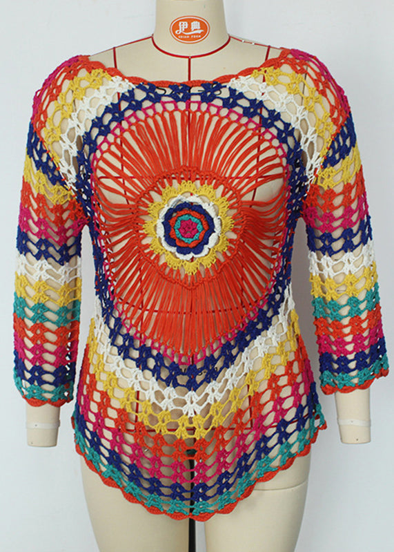 Rainbow O-neck Knit Cover Up Swimwear