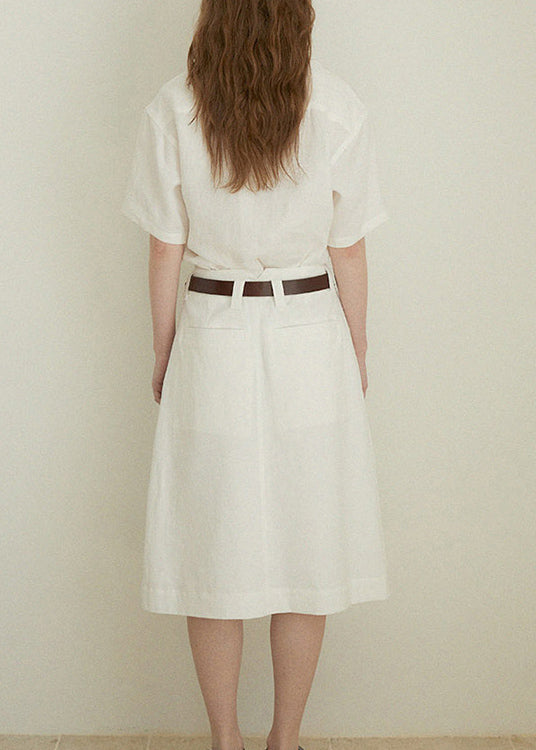 Simple Style Beige V Neck Pockets Linen Shirts Summer