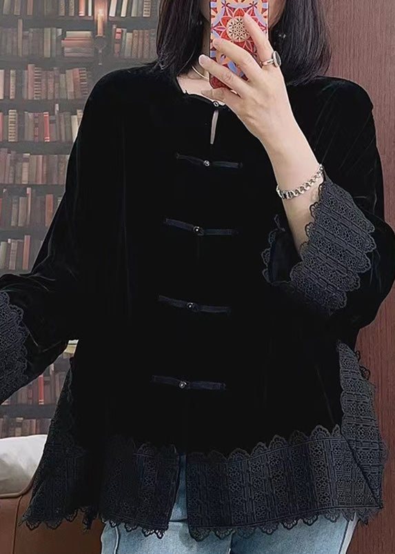 Orange O-neck Lace Patchwork Silk Velour Coats Fall