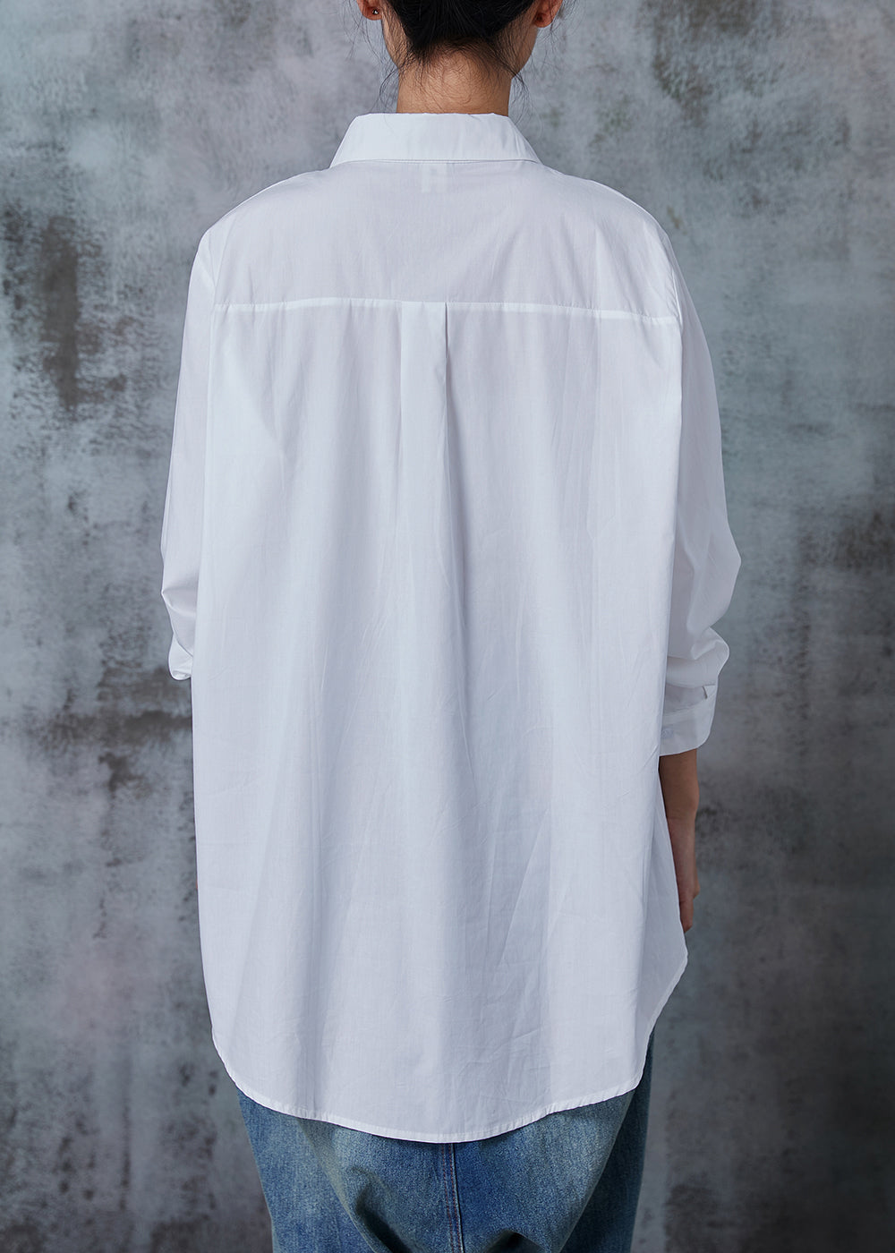 White Oversized Print Cotton Shirt Tops Summer