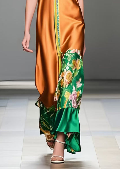 Style Caramel Print Silm Fit Silk Spaghetti Strap Dress Summer