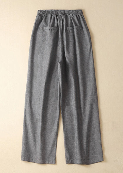 Khaki Elastic Waist Linen Pants Spring