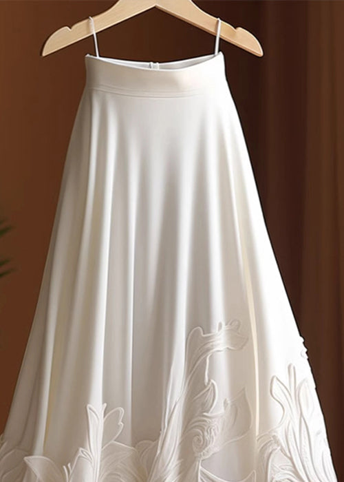 White Applique High Waist Cotton Skirts Summer