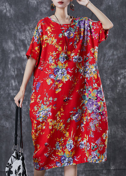 Red Print Cotton Maxi Dress Oversized Summer