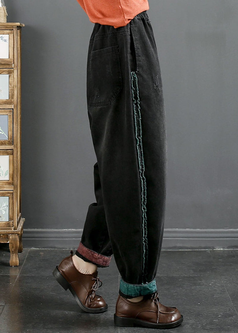 Blue Pockets High Waist Beam Denim Pants Fall