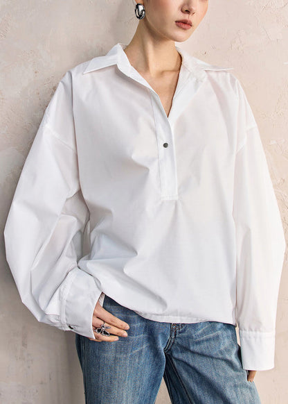 White Peter Pan Collar Button Cotton Shirt Fall
