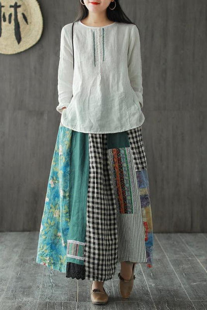 Limited Stock- Irregular Print Spliced 100% Linen A-line Skirt