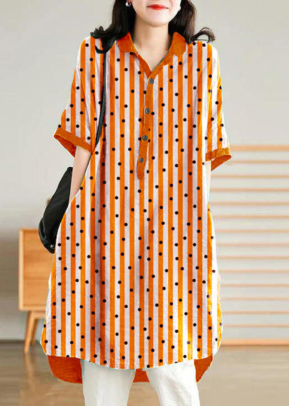 Jade Orange Stripes Polka Dots Linen Linen Shirt Dress