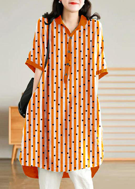 Jade Orange Stripes Polka Dots Linen Linen Shirt Dress