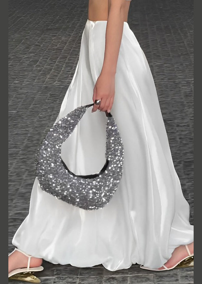 White High Waist Silk Skirts Summer