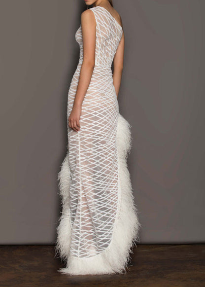 White One-shoulder Asymmetrical Patchwork Tulle Party Dresses Summer