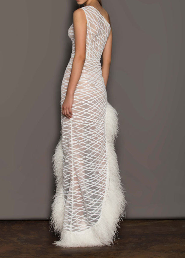 White One-shoulder Asymmetrical Patchwork Tulle Party Dresses Summer