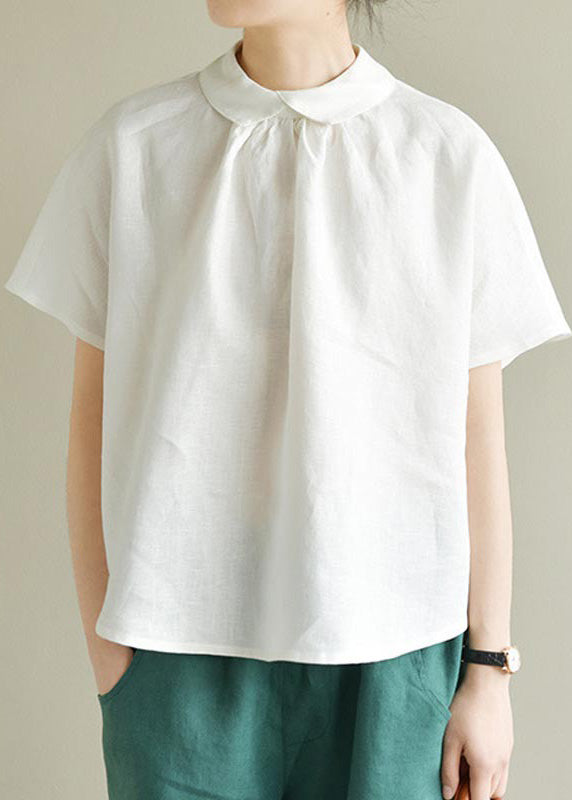 Simple Green Peter Pan Collar Linen Shirt Summer