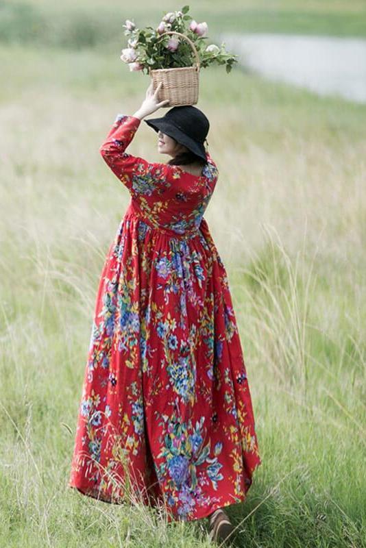 Limited Stock-100% Cotton Retro Draped Print Dress