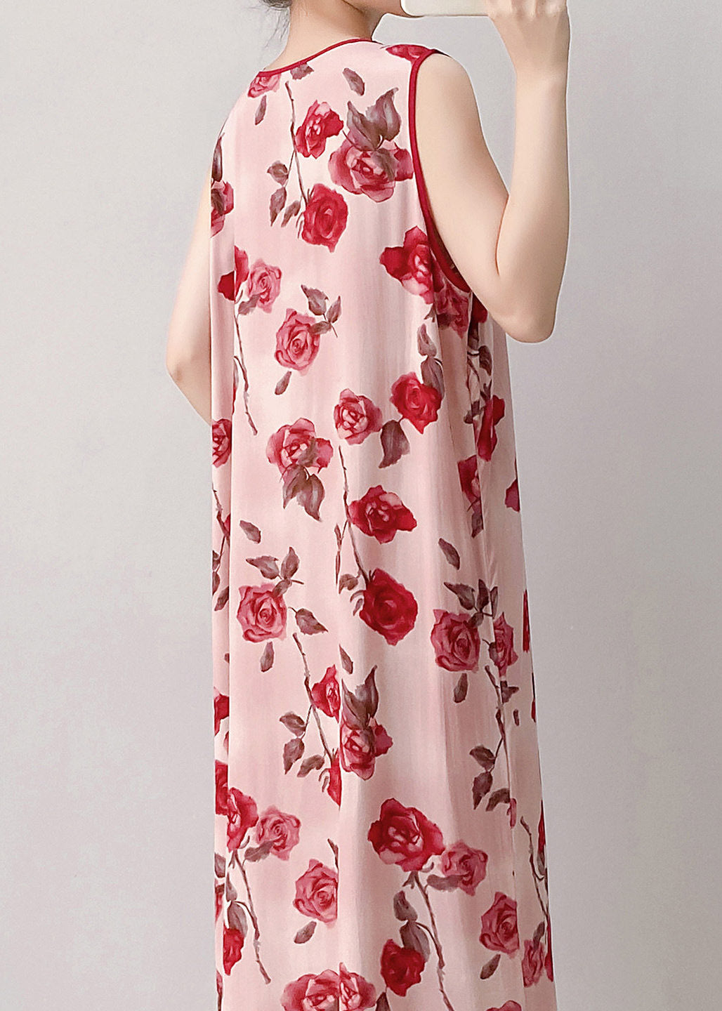 Red O-neck Print Long Dresses Summer