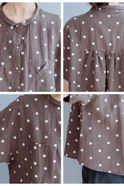 Coffee Cotton Linen Blouse Loose Tops for Summer