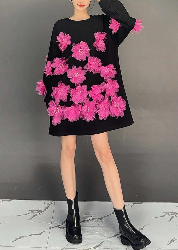 Stylish Black O Neck Decorated Cotton Pullover Top Fall
