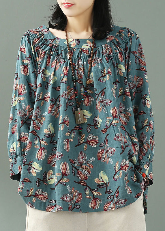 Yellow O Neck Print Loose Cotton T Shirt Fall