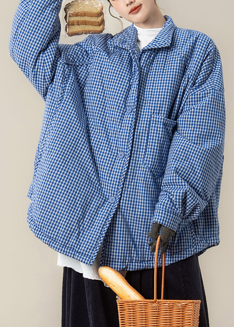 Blue Peter Pan Collar Plaid Down Jackets Winter