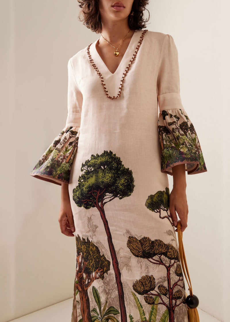 V Neck Print Side Open Cotton Long Dresses Summer