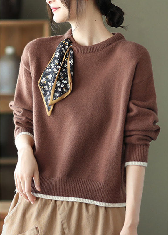 Chocolate O-neck Loose Fall Sweater