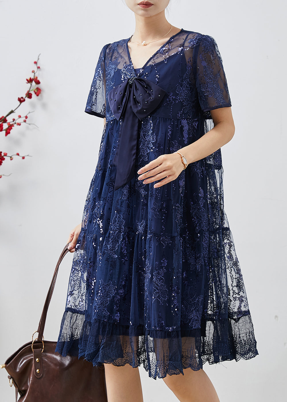 Diy Navy Sequins Embroidered Tulle Bow Dresses Summer