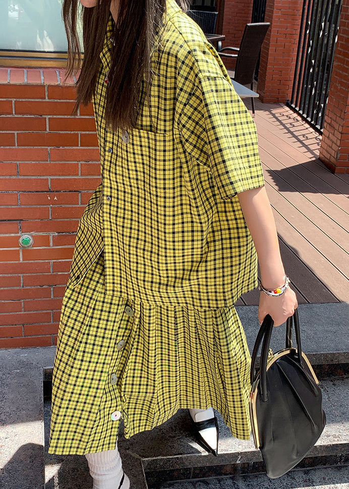 French Green Plaid Tops and Skirts Cotton Two Pieces Set Summer