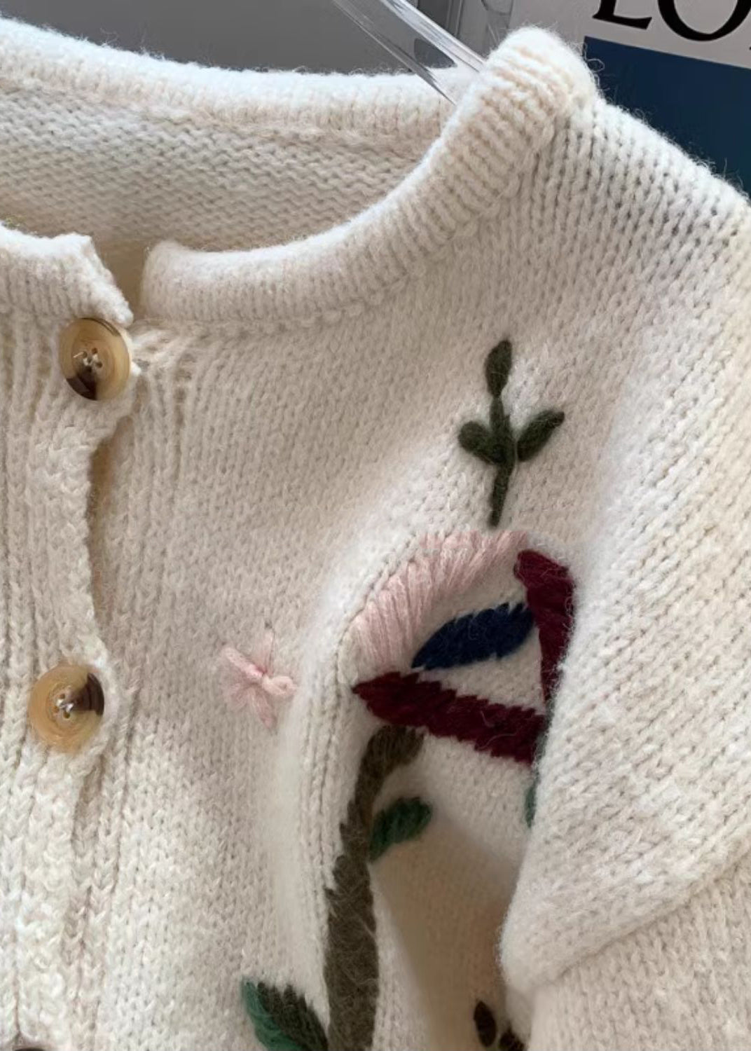 Stylish Beige Embroidered Knit Cardigans Spring