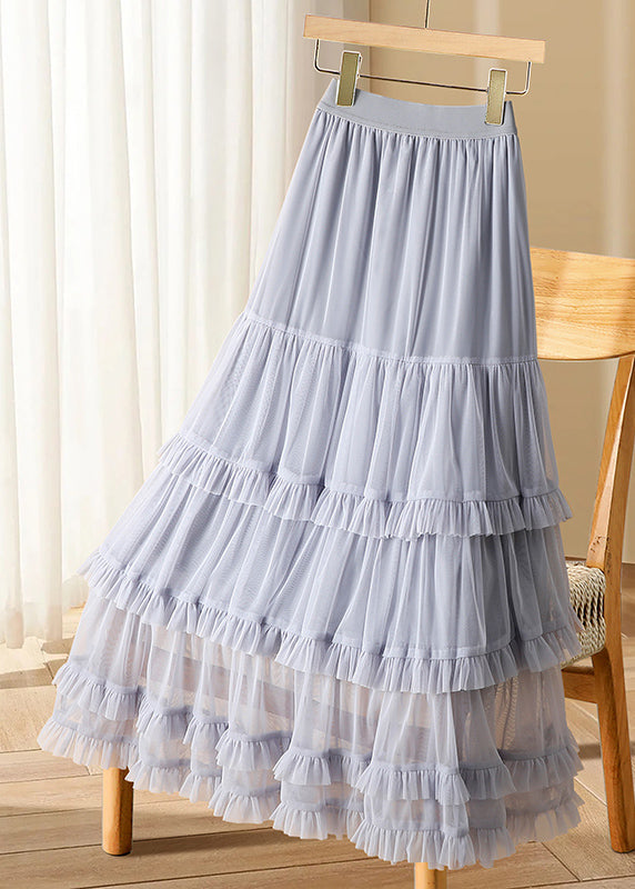 Black Ruffled Elastic Waist Tulle Long Cake Skirts