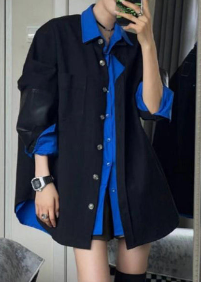 New Butto Black Coats and Blue Shirt Two Piece Set Spring
