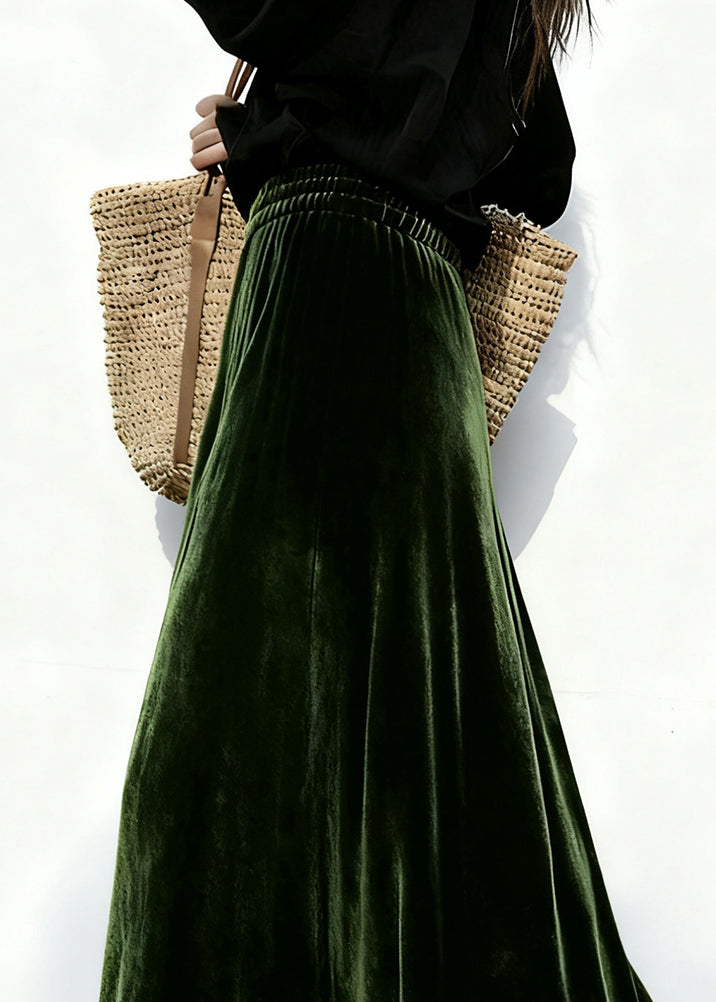 Black Ruffled Elastic Waist Patchwork Velour Skirt Winter