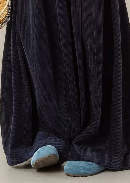 Navy High Waist Corduroy Wide Leg Pants
