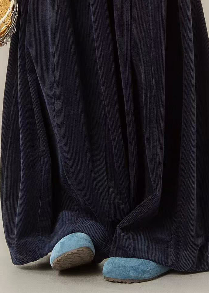Navy High Waist Corduroy Wide Leg Pants