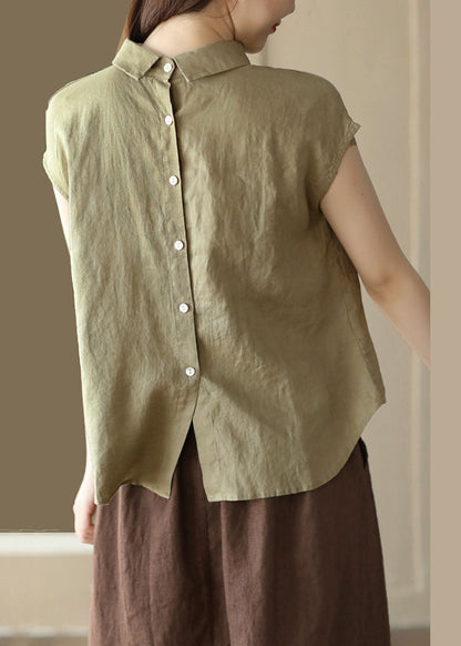 Khaki Patchwork Linen Shirts Wear on Both Sides Button Summer