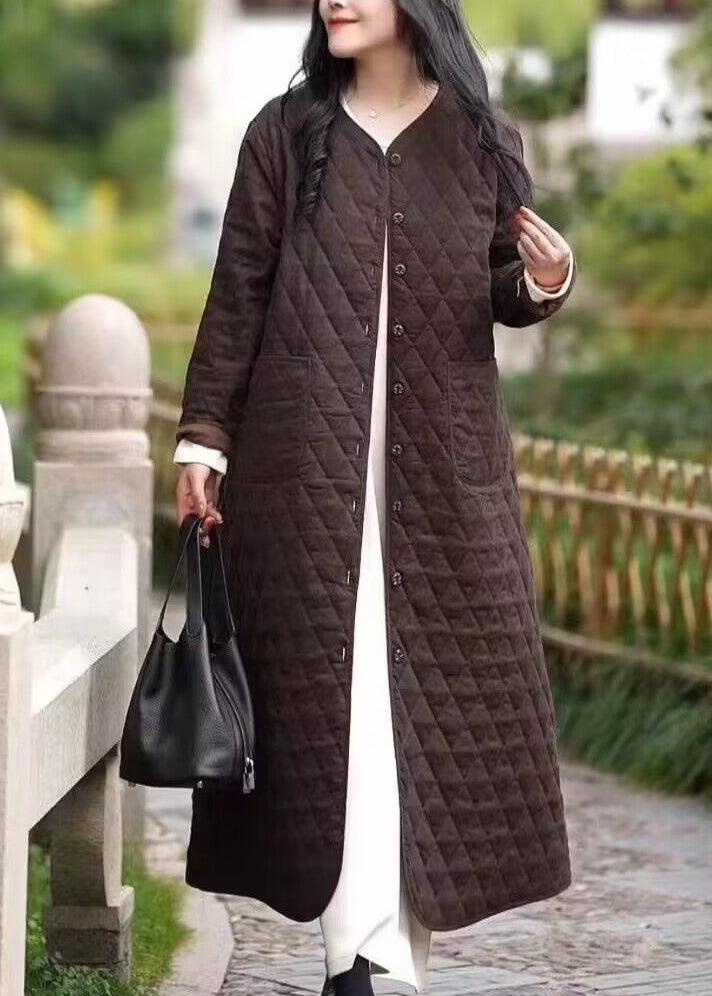 Red O Neck Pockets Fine Cotton Filled Coat in Winter