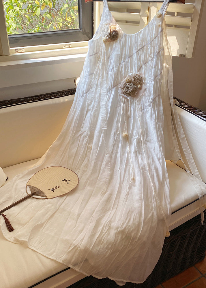 French Apricot Decorated Pleated Dress for Summer