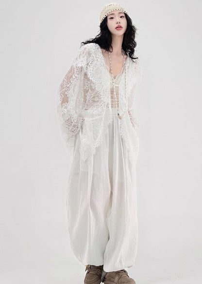 White Oversized Hollow Out Lace Upf 50+ Cardigan Spring