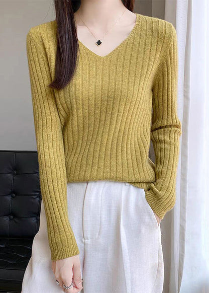 Simple Blue V Neck Knit Sweaters Fall