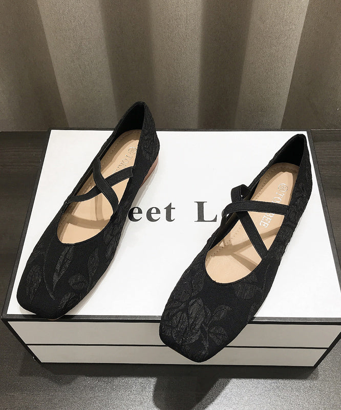 Apricot Embroidered Cross Strap Splicing Flat Shoes for